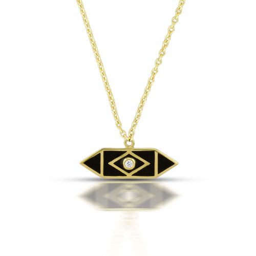Black Enamel And Diamond Necklace In 18Kt Gold
