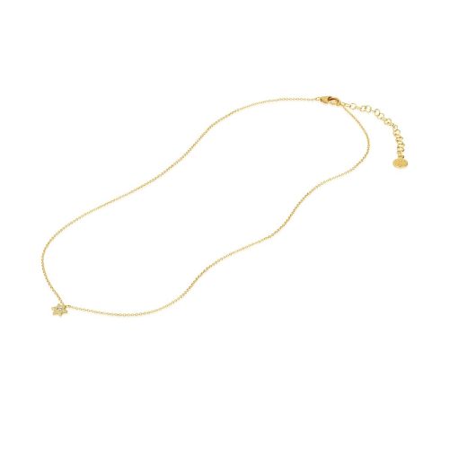 White Enamel Diamond Star Pendant With Chain In 18Kt Gold