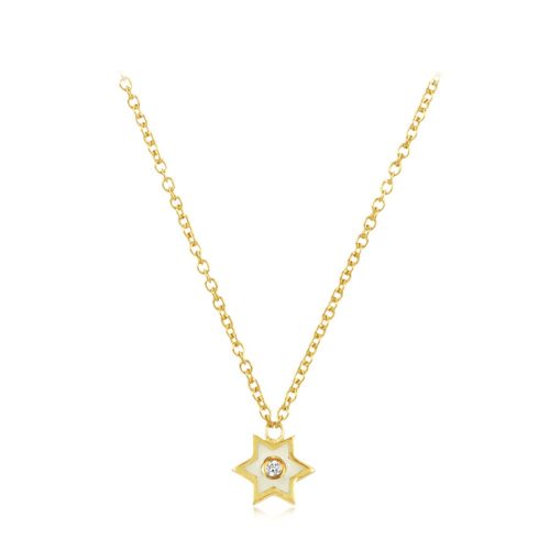 White Enamel Diamond Star Pendant With Chain In 18Kt Gold