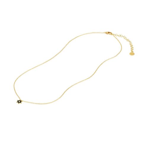 Black Enamel Diamond Star Pendant With Chain In 18Kt Gold