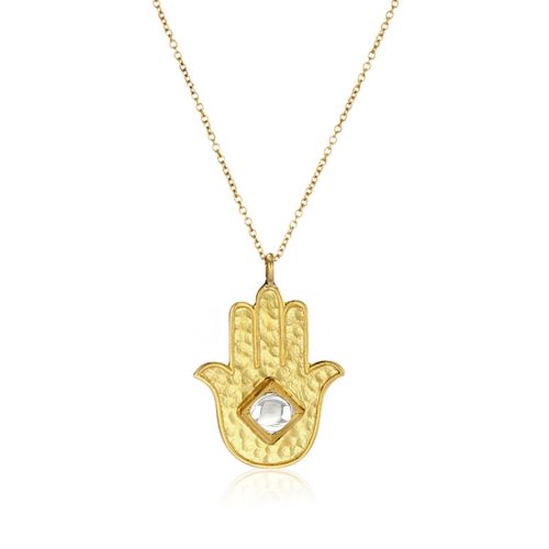Hamsa Diamond Pendant With Chain Necklace In 18Kt Gold