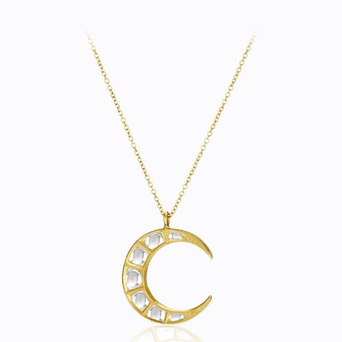Diamond Jadau Crescent Necklace In 18Kt Gold