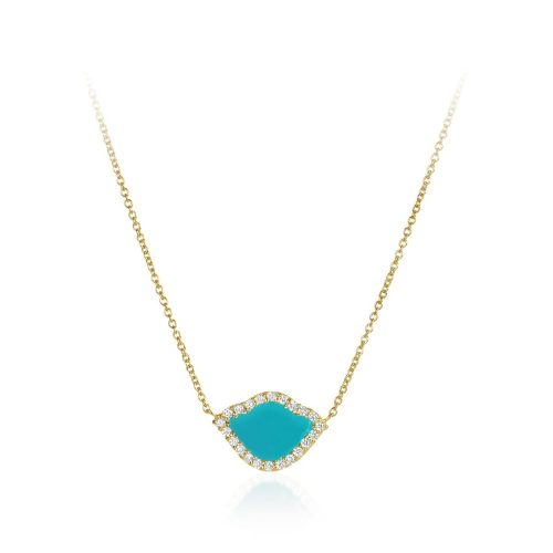 Blue Enamel & Diamond Lotus Necklace In 18Kt Gold