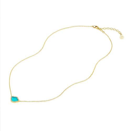 Blue Enamel & Diamond Lotus Necklace In 18Kt Gold