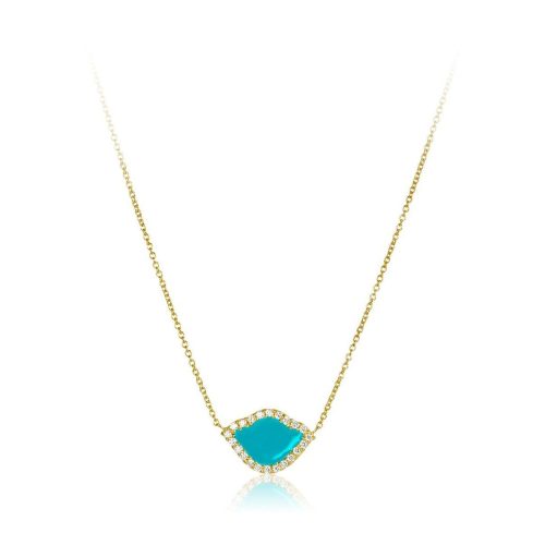Blue Enamel & Diamond Lotus Necklace In 18Kt Gold