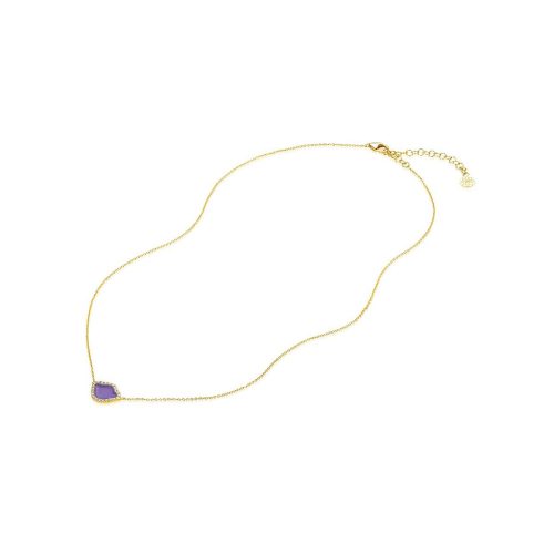 Purple Enamel & Diamond Lotus Necklace In 18Kt Gold