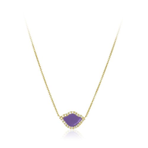 Purple Enamel & Diamond Lotus Necklace In 18Kt Gold