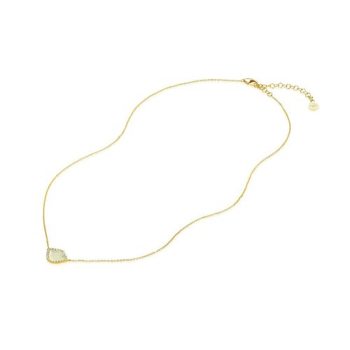 White Enamel & Diamond Lotus Necklace In 18Kt Gold