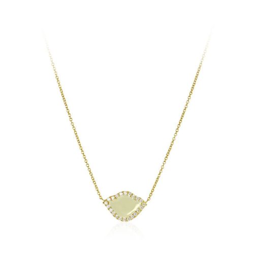 White Enamel & Diamond Lotus Necklace In 18Kt Gold