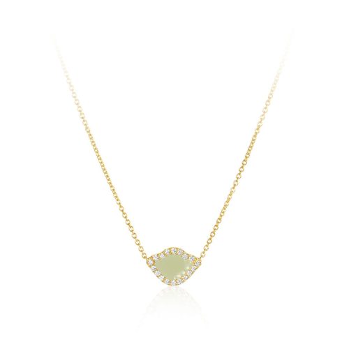 White Enamel & Diamond Lotus Necklace In 18Kt Gold