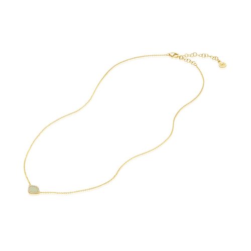 White Enamel & Diamond Lotus Necklace In 18Kt Gold