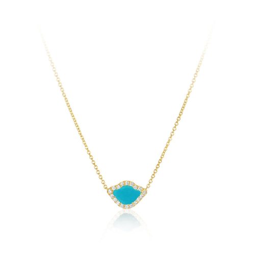 Blue Enamel & Diamond Lotus Necklace In 18Kt Gold