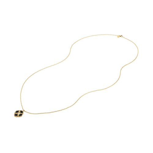 Black Enamel & Diamond Lotus Flower Necklace In 18Kt Gold