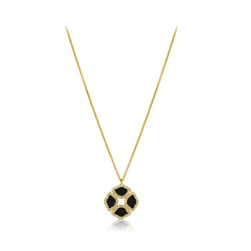 Black Enamel & Diamond Lotus Flower Necklace In 18Kt Gold
