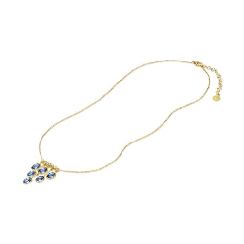Diamond and Blue Sapphire Bar Pendant with Chain in 18Kt Gold