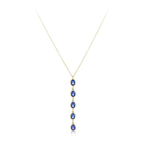 Diamond and Blue Sapphire  Pendant with Chain in 18kt Gold