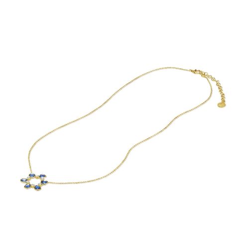 Diamond and Blue Sapphire Circular Pendant with Chain in 18kt Gold