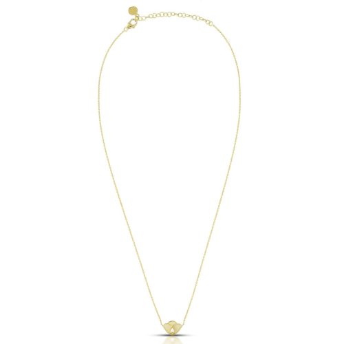 White Enamel Lotus Diamond Necklace In 18Kt Gold