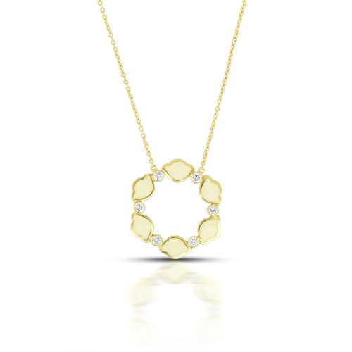 White Enamel & Diamond Lotus Ring Necklace In 18Kt Gold