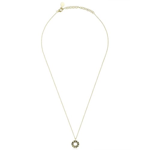 Stone Studdded Karma Inscribed Necklace In 18Kt Gold