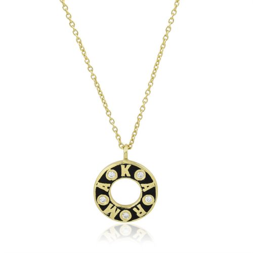 Stone Studdded Karma Inscribed Necklace In 18Kt Gold