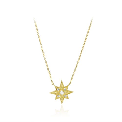 Full Cut Diamond Star Pendant Necklace In 18Kt Gold