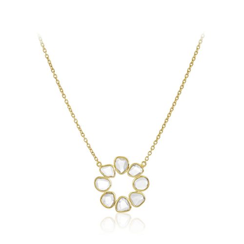 Polki Diamond flower necklace in 18 Kt Gold