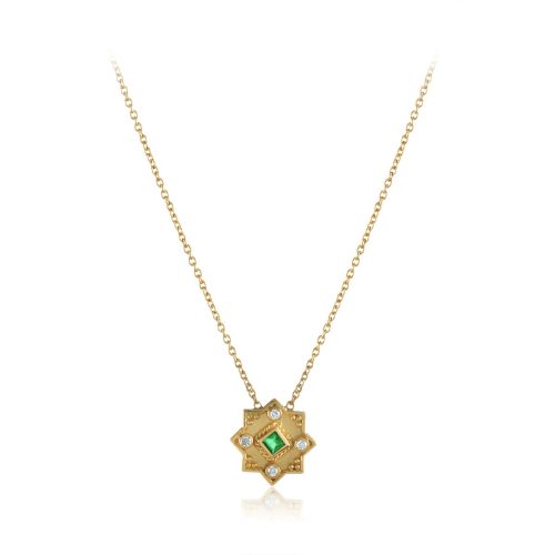 Emerald And Diamond Necklace In 18Kt Gold