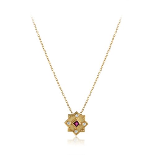 Ruby And Diamond Necklace In 18Kt Gold