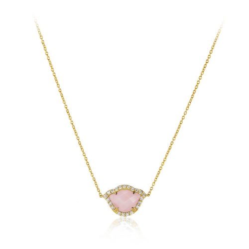 Pink Opal and diamond Pendant Chain Necklace in 18 kt gold