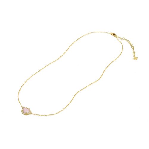 Pink Opal and diamond Pendant Chain Necklace in 18 kt gold