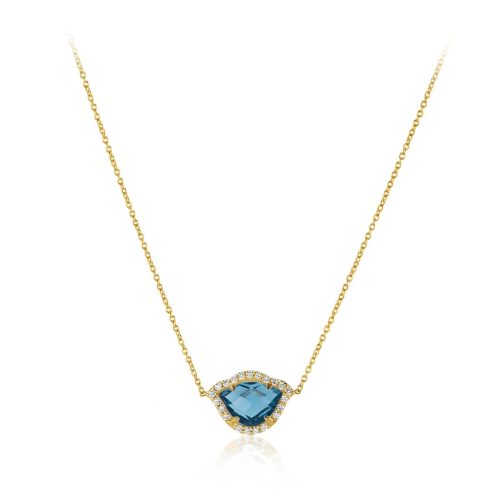 Blue Topaz & Diamond Lotus Necklace In 18Kt Gold