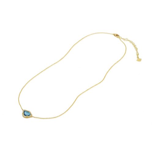 Blue Topaz & Diamond Lotus Necklace In 18Kt Gold