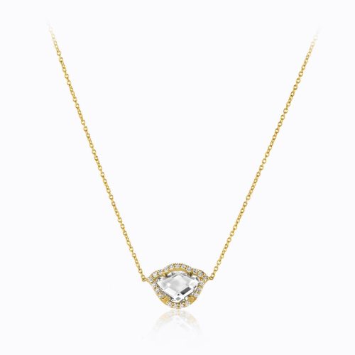 White Topaz and diamond Pendant Chain Necklace in 18 kt gold