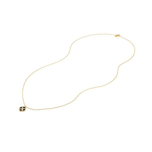 Black Enamel & Diamond Lotus Necklace In 18Kt Gold
