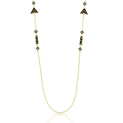 Black Enamel And Inverted Triangle Diamond Necklace In 18Kt Gold