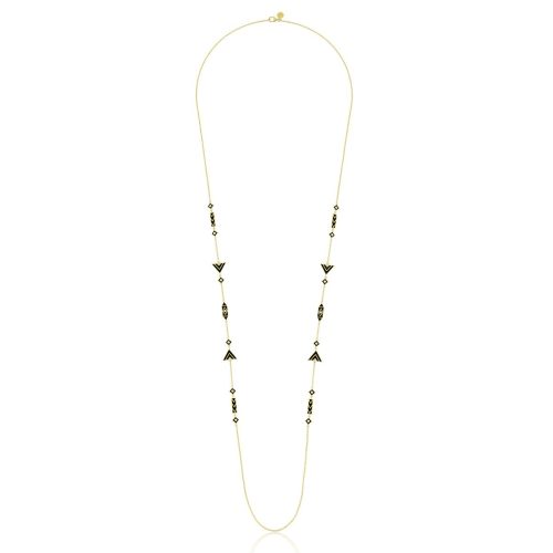 Black Enamel And Inverted Triangle Diamond Necklace In 18Kt Gold