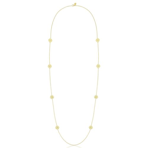 White Enamel & Diamond Lotus Chain Necklace In 18Kt Gold