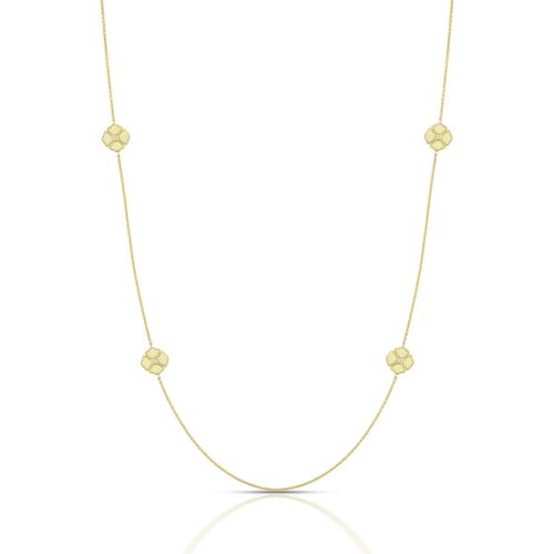 White Enamel & Diamond Lotus Chain Necklace In 18Kt Gold