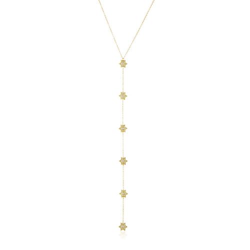White Enamel Tie Style Diamond Star Necklace In 18Kt Gold