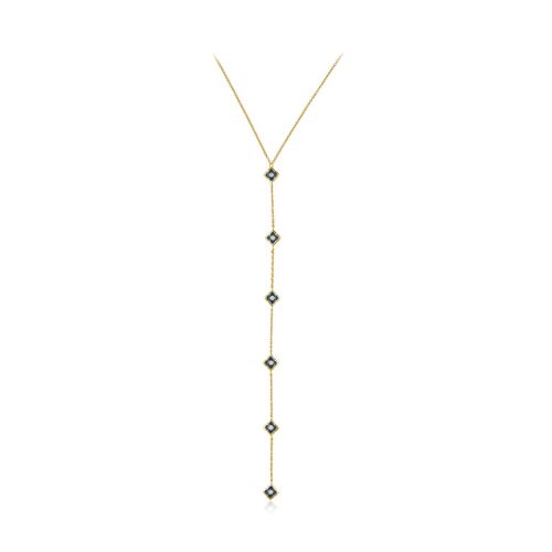 Blue Enamel And Diamond Tye Necklace In 18Kt Gold