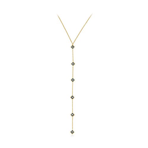 Blue Enamel And Diamond Tye Necklace In 18Kt Gold