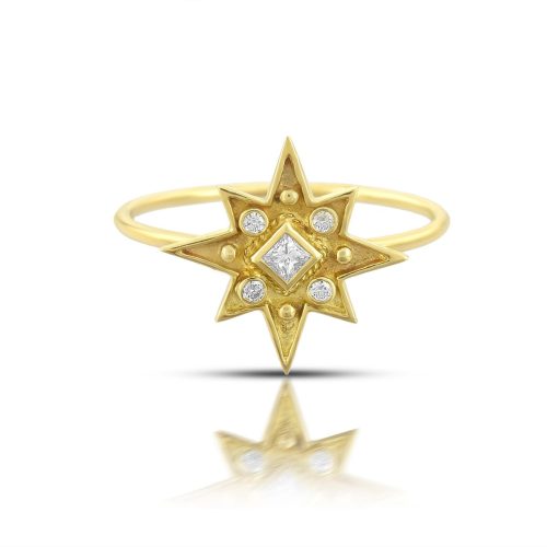 Full Cut Diamond Star Ring In 18Kt Gold
