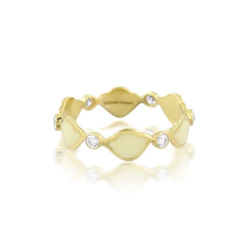 White Enamel & Diamond Lotus Ring Band In 18Kt Gold