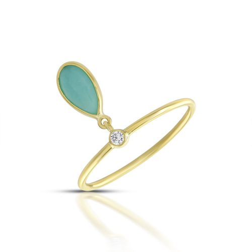 Diamond And Turquoise Tear Drop Ring In 18Kt Gold