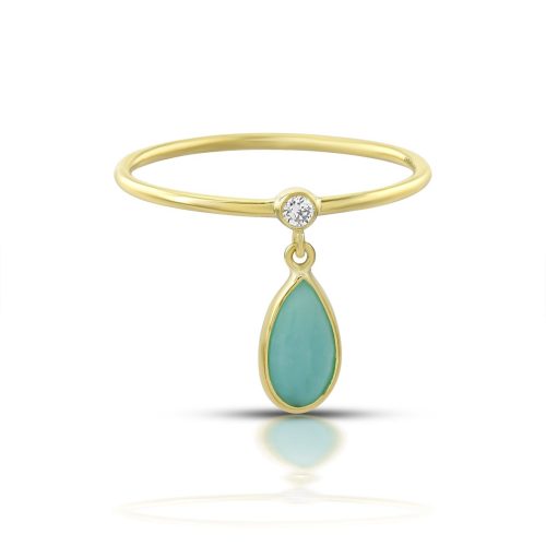 Diamond And Turquoise Tear Drop Ring In 18Kt Gold