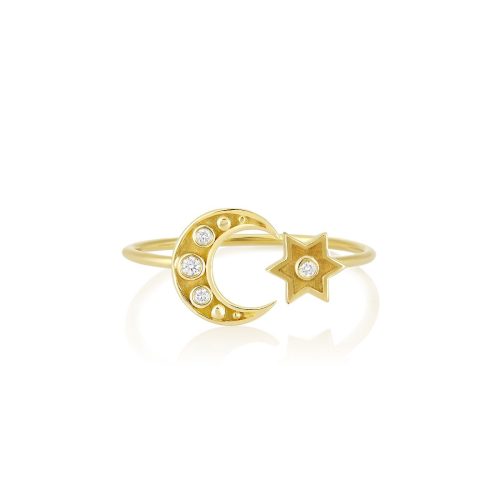 Moon & Star Diamond Ring In 18Kt Gold