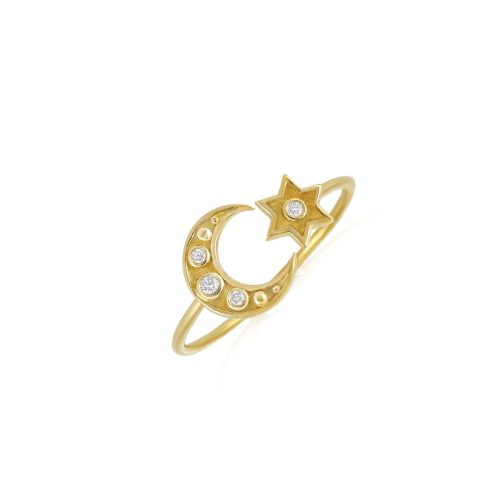 Moon & Star Diamond Ring In 18Kt Gold