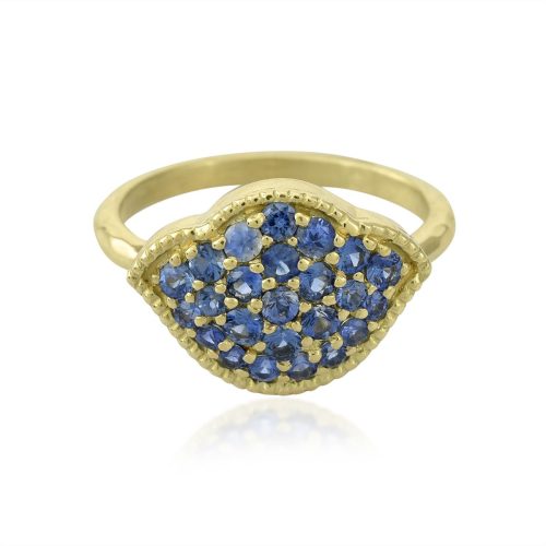 Lotus blue sapphire ring in 18 kt gold