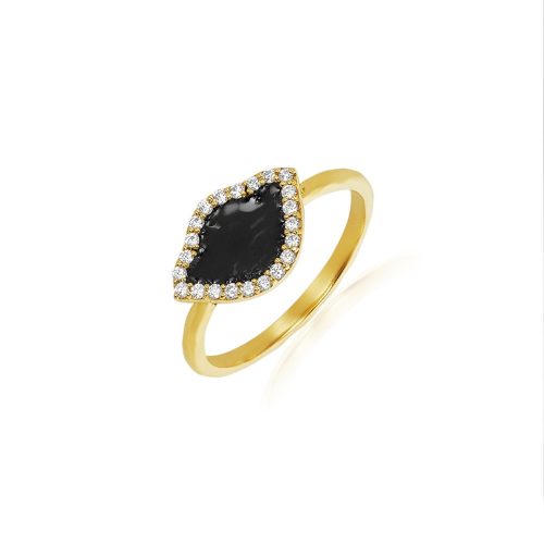 Black Enamel & Diamond Lotus Ring In 18Kt Gold
